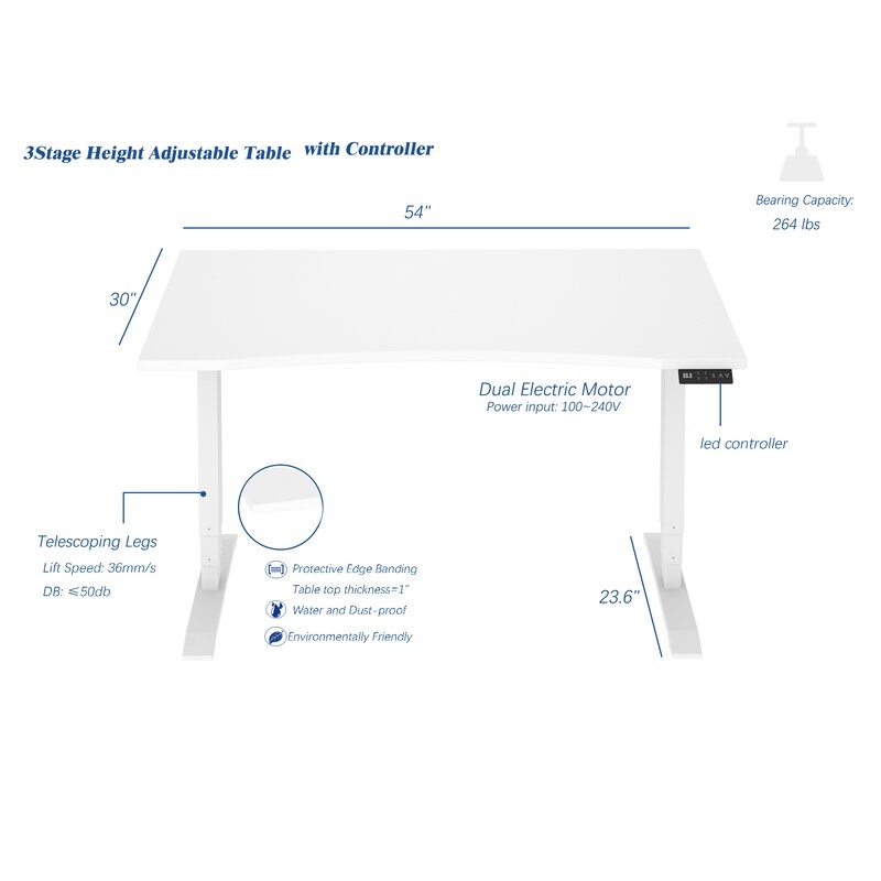 3 Stage Height Adjustable Table With Cloud White Leg And Arctic Surface - Image 2
