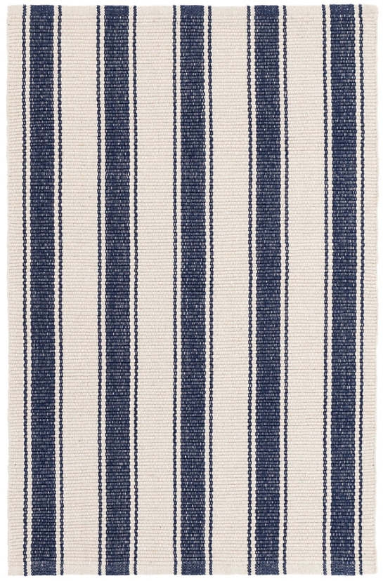 BLUE AWNING STRIPE WOVEN COTTON RUG -8x10 - Image 0