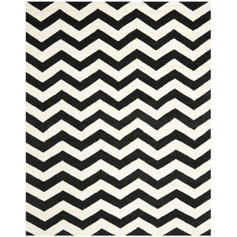 Ellicott Chevron Handmade Tufted Wool Ivory/Black Area Rug - Image 0