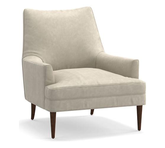 Reyes Leather Armchair, Polyester Wrapped Cushions, Statesville Pebble - Image 0