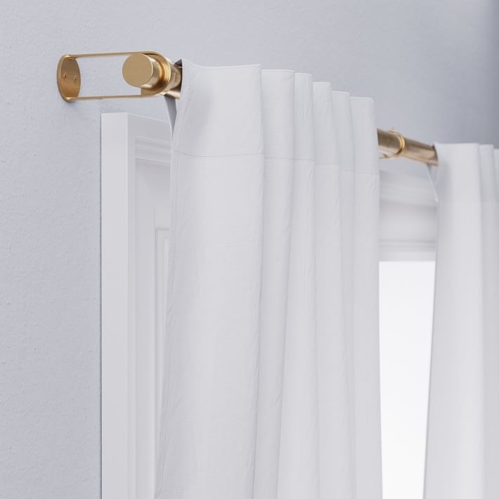Belgian Flax Linen Ladder Stripe Curtain - White/Dark Horseradish - Image 2
