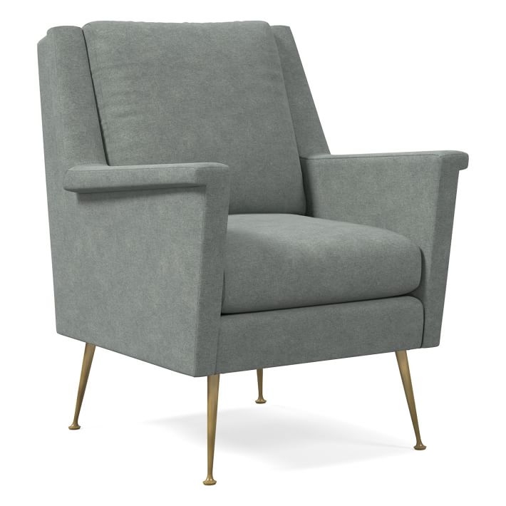 Carlo Midcentury Chair, Distressed Velvet, Mineral Gray, Brass - Image 0