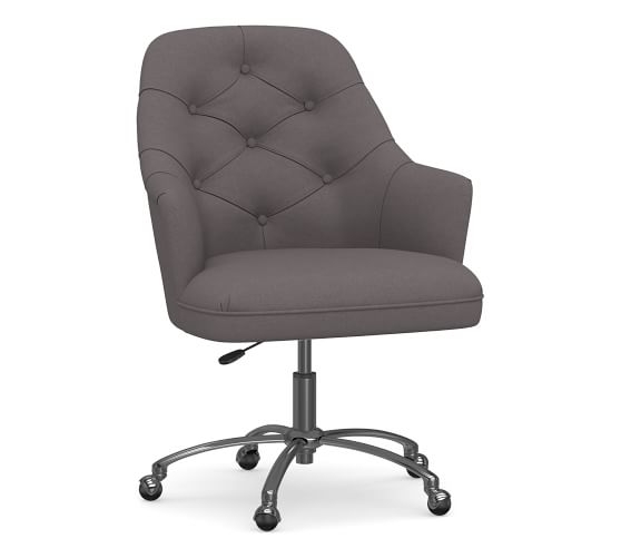 Everett Upholstered Desk Chair, Polished Nickel Swivel Base, Washed Canvas Graphite - Image 4