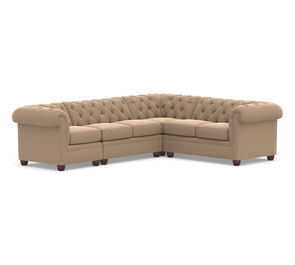 Chesterfield Roll Arm Upholstered 4-Piece Reversible Grand Sectional - Image 0