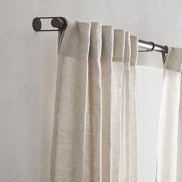 Belgian Flax Linen + Luster Velvet Curtain, Natural + Dusty Blush 48"x108" - Image 1