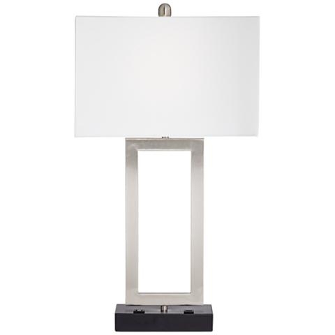 360 Lighting Todd 30" Brushed Nickel Table Lamp with USB and Outlet - Image 1