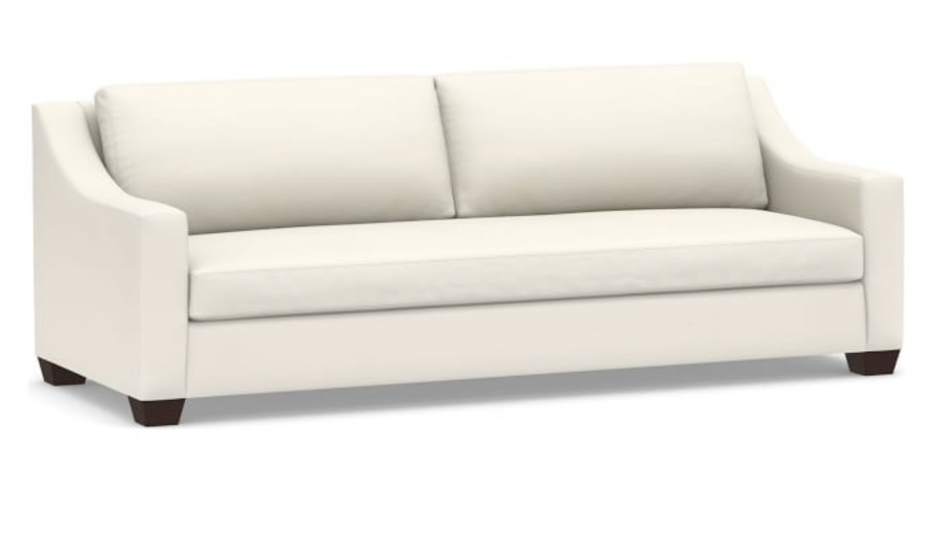 York Slope Arm Upholstered Deep Seat Grand Sofa 95" 2-Seater with Bench Cushion, Down Blend Wrapped Cushions, Performance Twill Warm White - Image 0