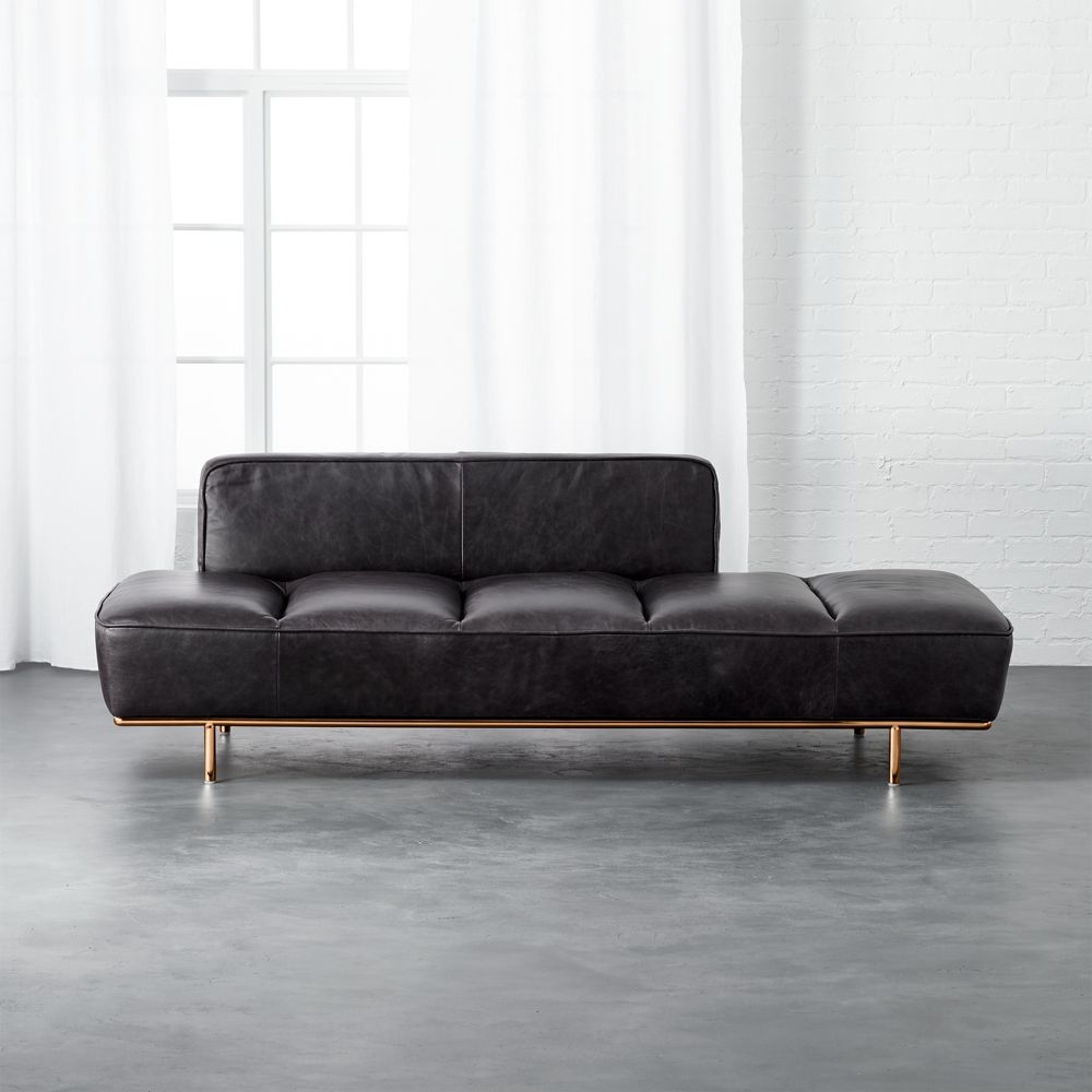 Lawndale Black Leather Daybed with Brass Base - Image 0
