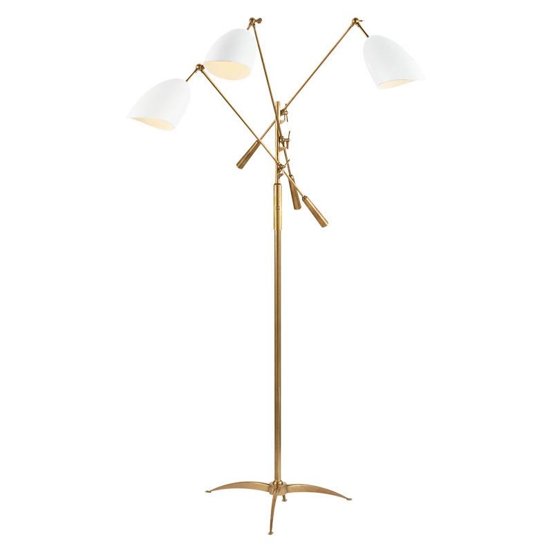 SOMMERARD TRIPLE ARM FLOOR LAMP WITH WHITE SHADE - HAND-RUBBED ANTIQUE BRASS - Image 0