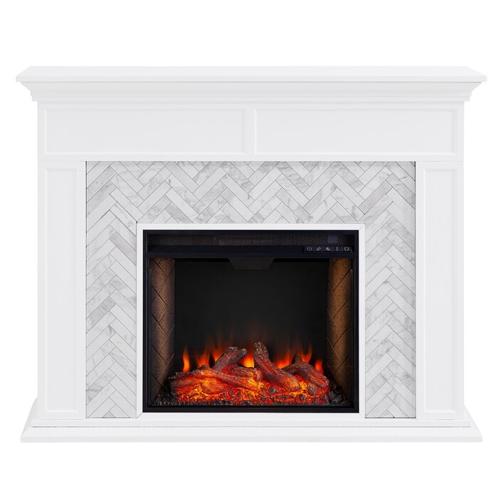 Torlington Tiled Marble Alexa Enabled Electric Fireplace - Image 0