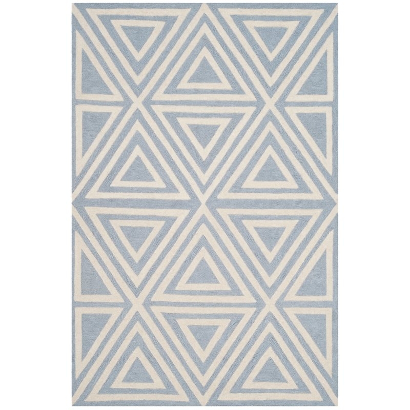 Brenner Hand-Tufted Wool Blue/White/Ivory Triangles Area Rug - Image 0