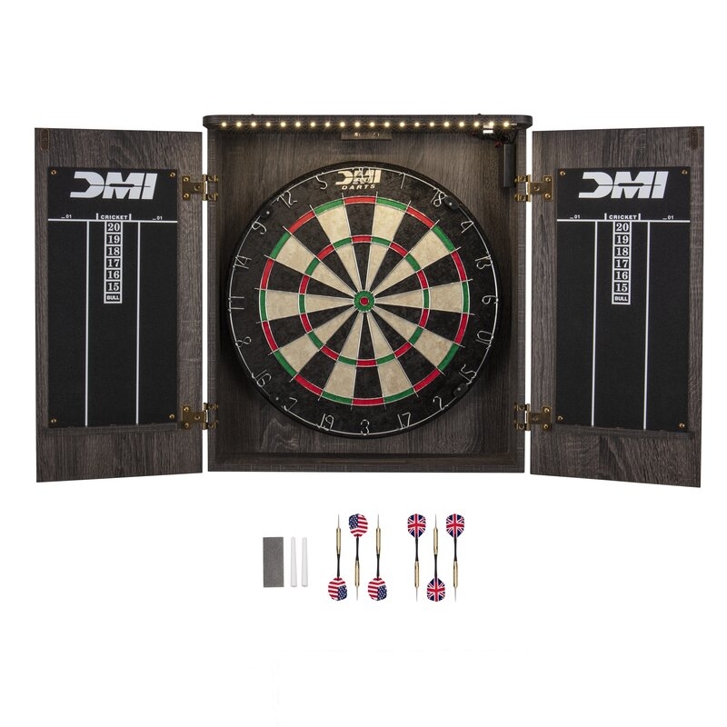 Sports Paris Lighted Bristle Dartboard and Cabinet Set with Darts - Image 0