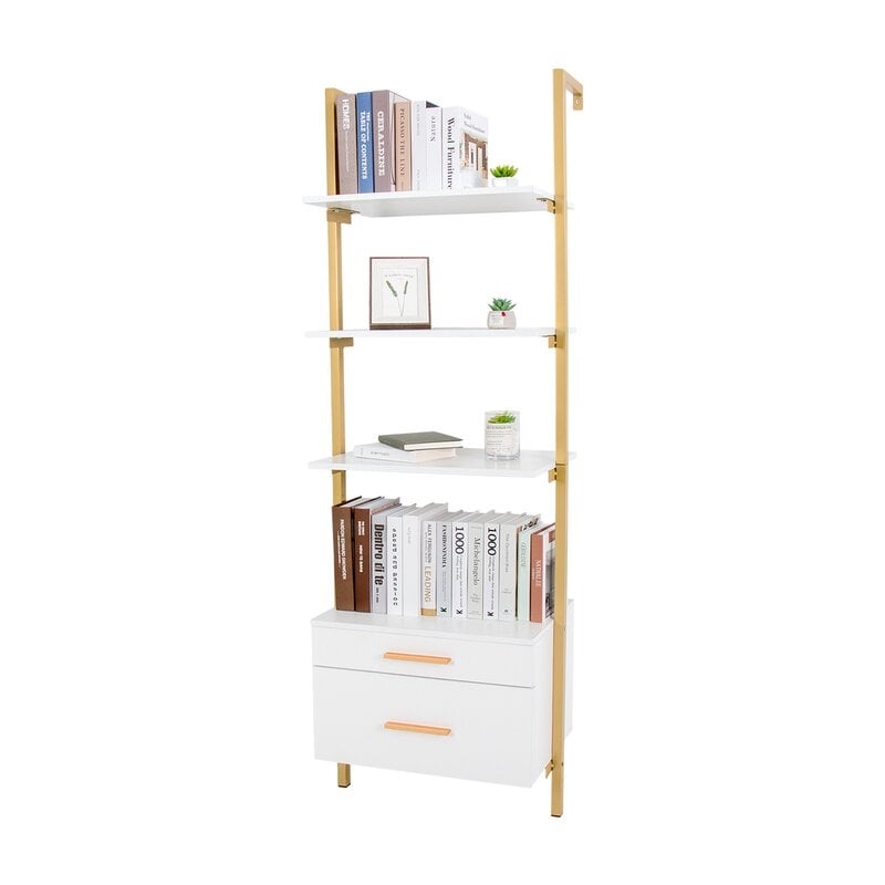 Ladder Shelf Wall Mounted Bookshelf With Drawers - Image 0