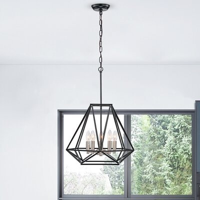 4-Light Matte Black And Brushed Nickel Geometric Cage Lantern Chandelier - Image 0