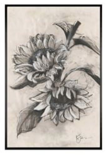 Charcoal Sunflower Single Bloom Framed 11 x 13 Matte Black Frame - Image 0