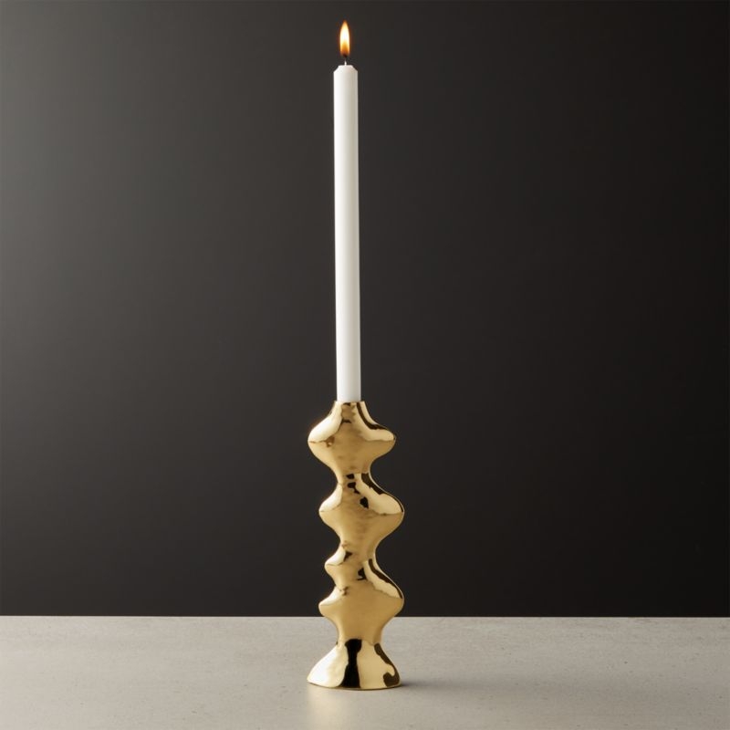 Waves Brass Taper Candle Holder Small - Image 3