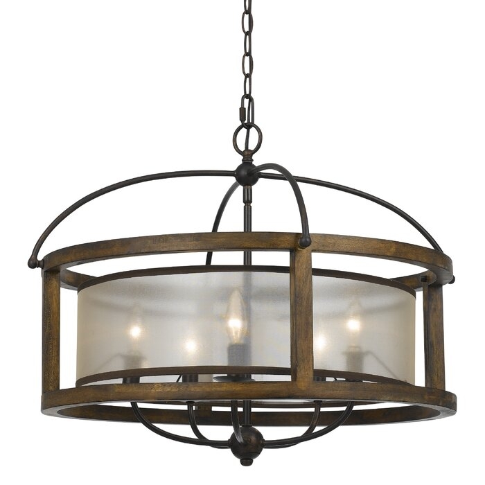 Aadhya 5 - Light Candle Style Drum Chandelier with Wood Accents - Image 0