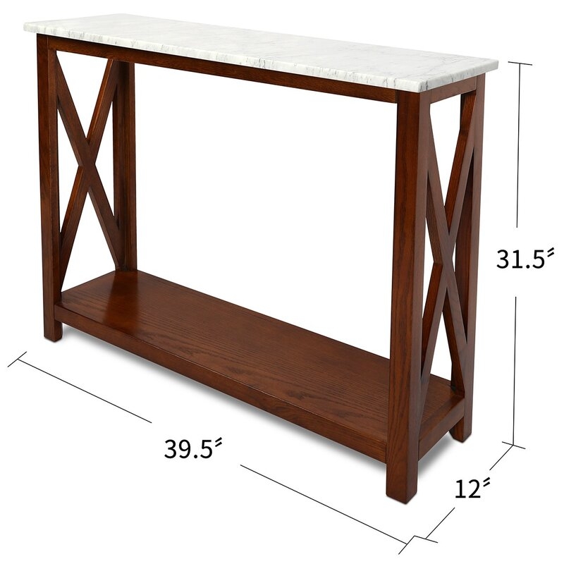 Meith 39" Rectangular Italian Carrara White Marble Console Table With Walnut Color Solid Wood Legs - Image 3