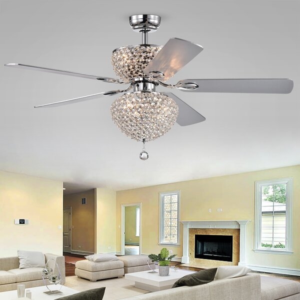 52" Northome 5 Blade Ceiling Fan, Light Kit Included, Chrome - Image 0