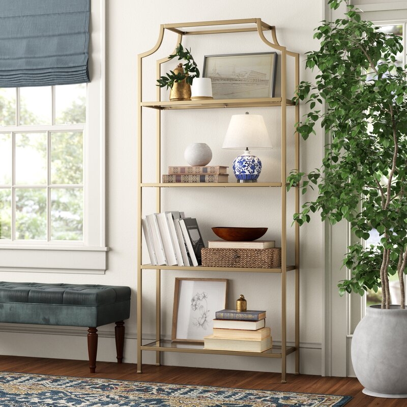 Otha 80.5'' H x 36'' W Metal And Glass Etagere Bookcase - Image 2