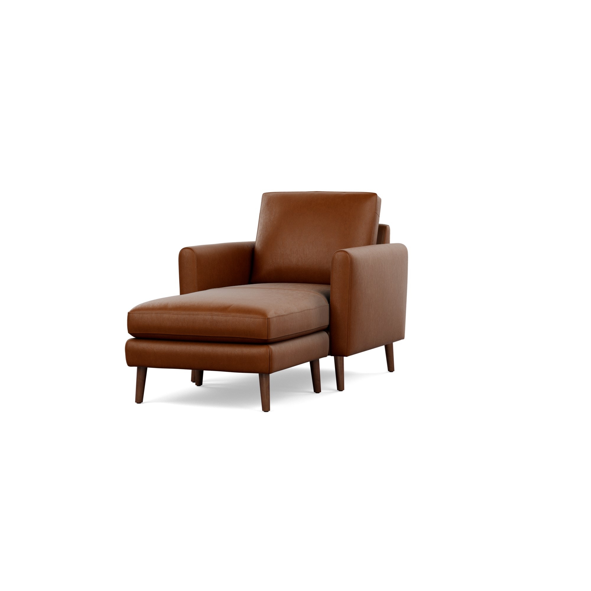 Nomad Leather Club Chair with Chaise in Chestnut, Leg Finish: WalnutLegs - Image 0