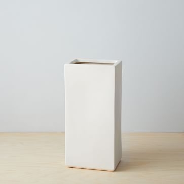 Pure White Ceramic Vase, Medium Rectangle, White - Image 0