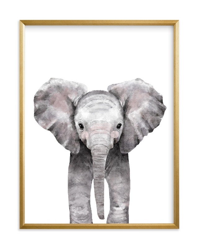 Baby Animal Elephant  Open Edition Art Prints, 18" X 24", Gilded Wood Frame, Stone, Borders&Matting: Standard - Image 0