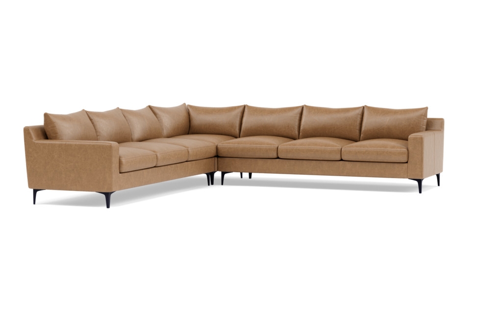 SLOAN LEATHER 6-Seat Leather Corner Sectional Sofa - Down alternative - Palomino Pigment-Dyed Leather - Matte Black Sloan L Leg - Deep (40”) - 129”x129” - Image 0