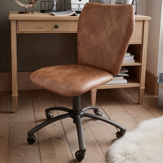 Cognac Faux-Leather Airgo Desk Chair, Armless - Image 1