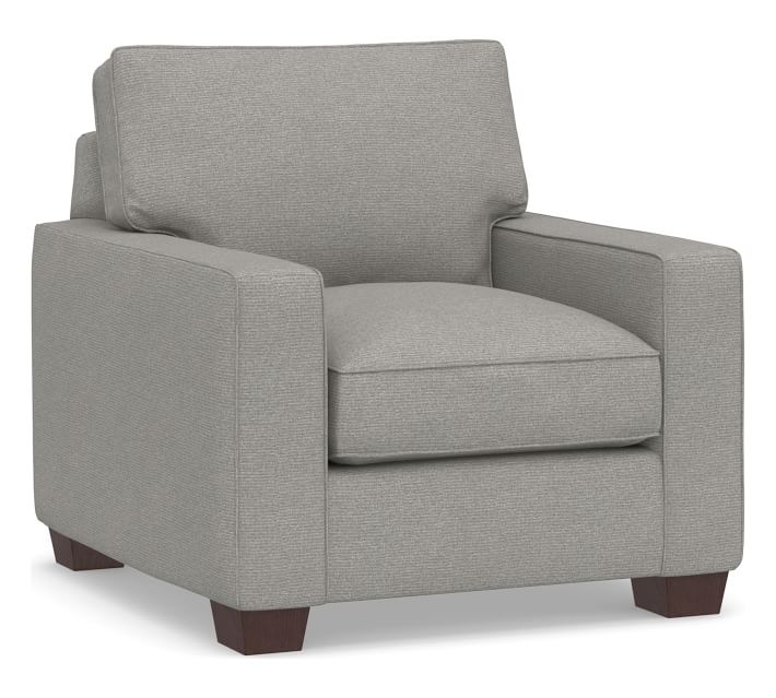 PB Comfort Square Arm Upholstered Recliner, Memory Foam Cushions, Performance Heathered Basketweave Platinum - Image 0