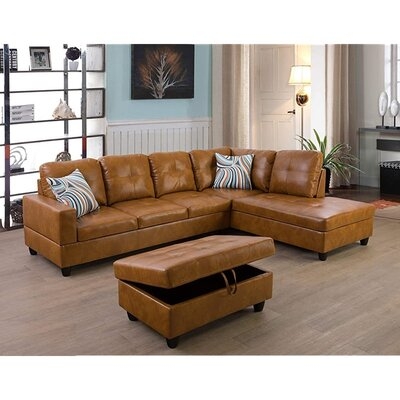 Wellington 104" Faux Leather Corner Sectional with Ottoman - Left Facing - Image 0
