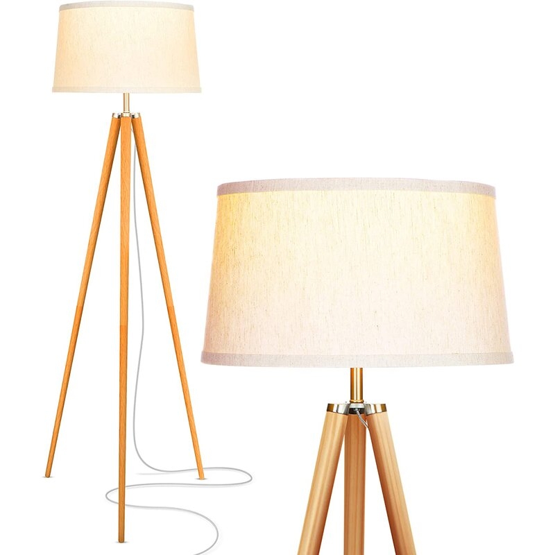 Brightech Emma Modern Home 60" Tall Standing LED Light Tripod Floor Lamp, Wood - Image 0
