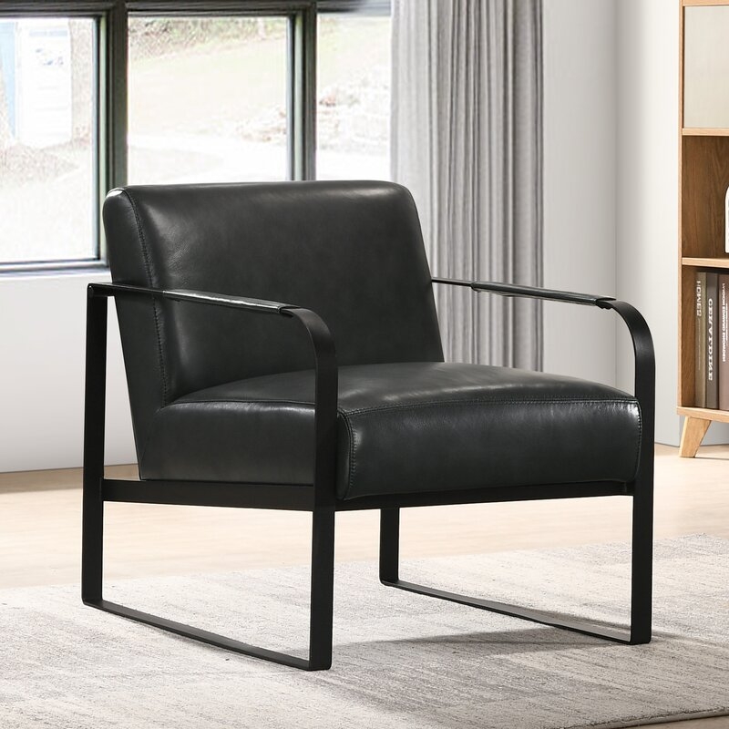 Mason Lounge Accent Chair in , Black Genuine Leather - Image 1