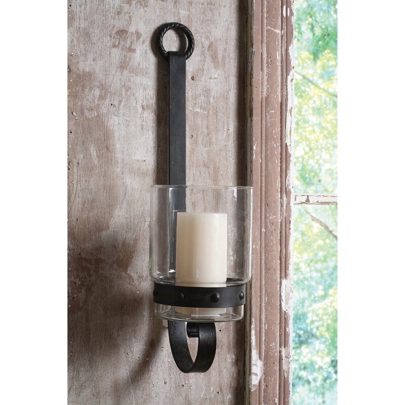 22" Glass/Metal Wall Wall Sconce / Black/Clear - Image 2