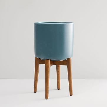 Turned Wood Standing Planter, Teal/Acorn Base, Tall - Image 1