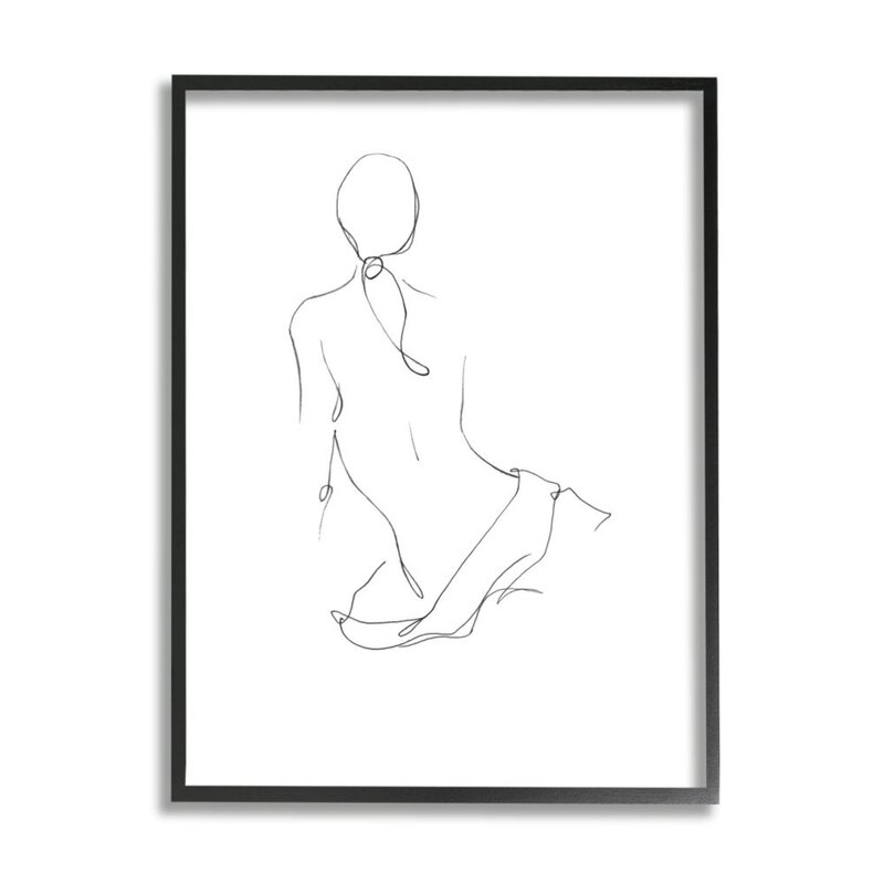 Female Figure Pose Back Linework Minimal Design by Ethan Harper - Painting Print - Image 0