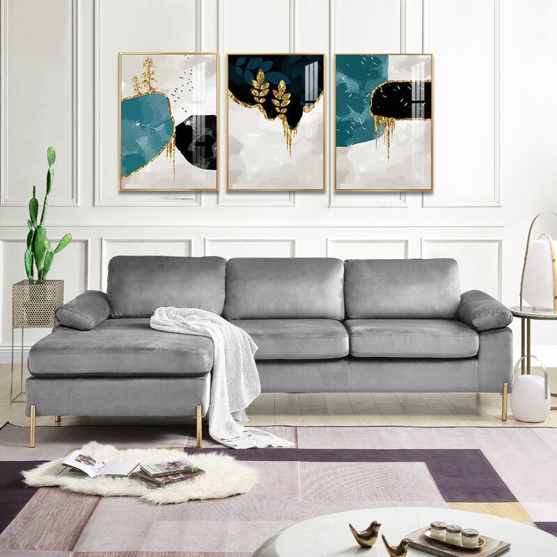 Amealia 101" Wide Velvet Reversible Sofa & Chaise - Image 0