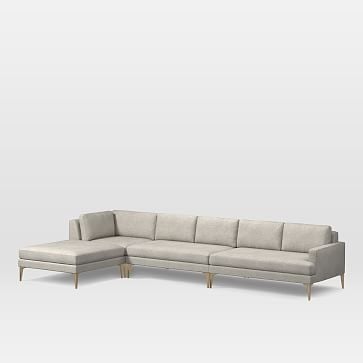 Andes Set 13: Left 2.5 Seater, Right Terminal Chaise, Twill, Stone, Blackened Brass - Image 1