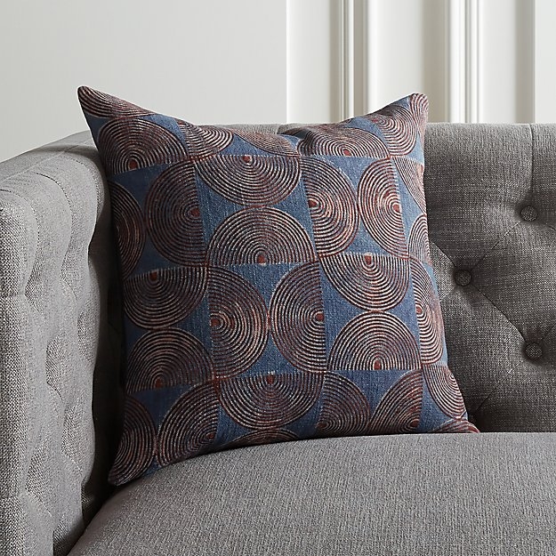 16" CRESCENTE INDIGO BLOCK PRINT PILLOW WITH FEATHER-DOWN INSERT - Image 2