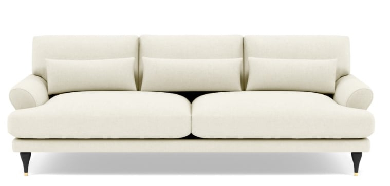 Maxwell Sofa with White Ivory Fabric and Matte Black with Brass Cap - Stiletto Leg - Image 0