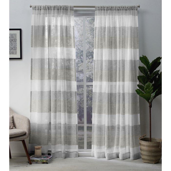 Bartow Striped Sheer Rod Pocket Curtain Panels - Image 1