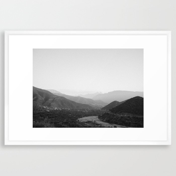 Black and white Atlas Mountains of Ourika Morocco Framed Art Print - Image 0