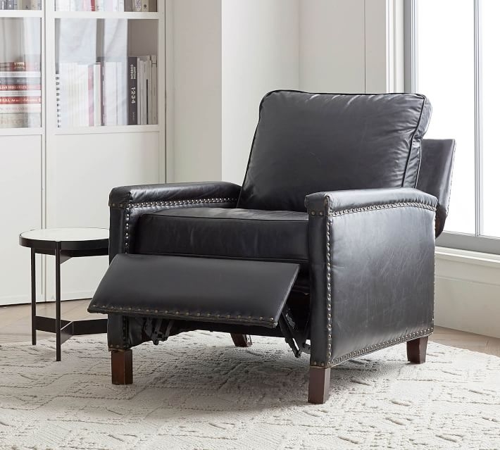 Tyler Leather Square Arm Recliner With Nailheads - Image 0