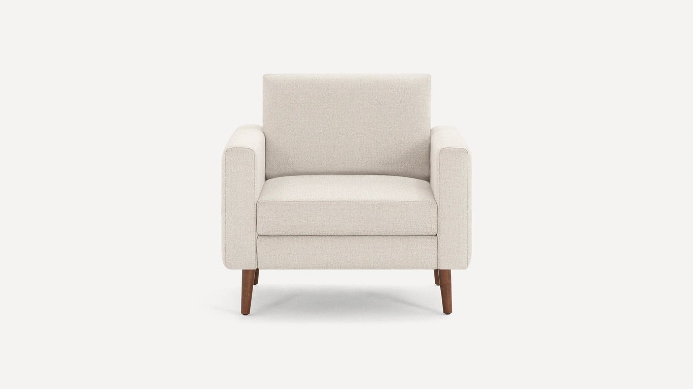 The Block Nomad Armchair in Ivory, Walnut Legs, Flip Back Cushion - Image 0