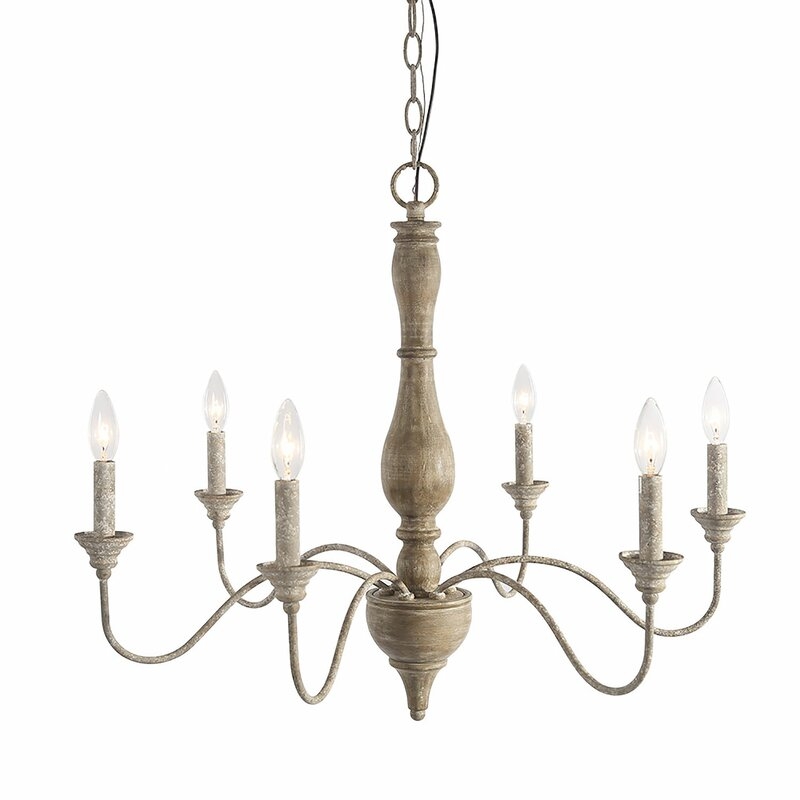 Tacoma 6 - Light Candle Style Classic / Traditional Chandelier with Wood Accents - Image 0