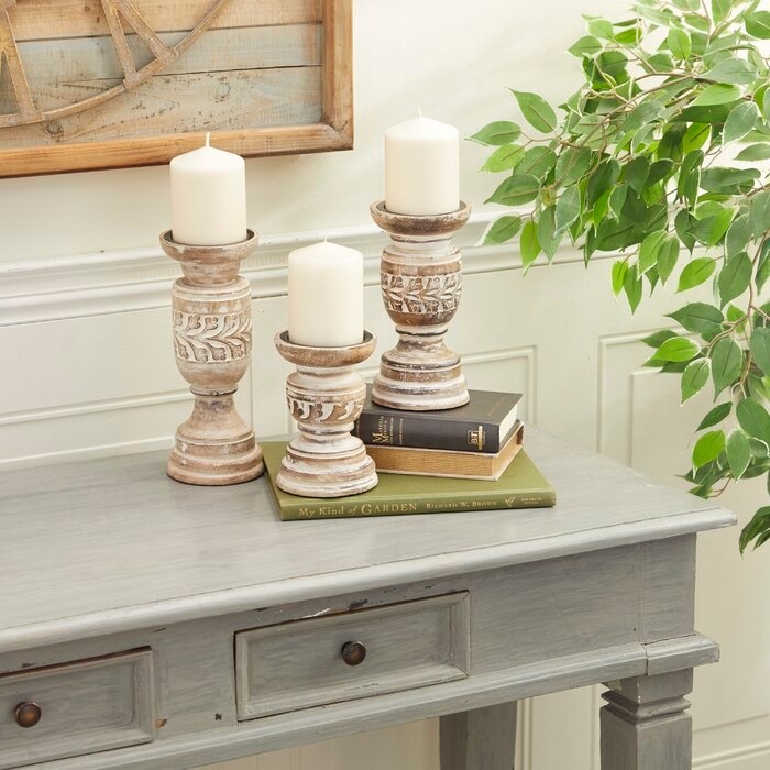 3 Piece Solid Wood Tabletop Candlestick Set - Image 0