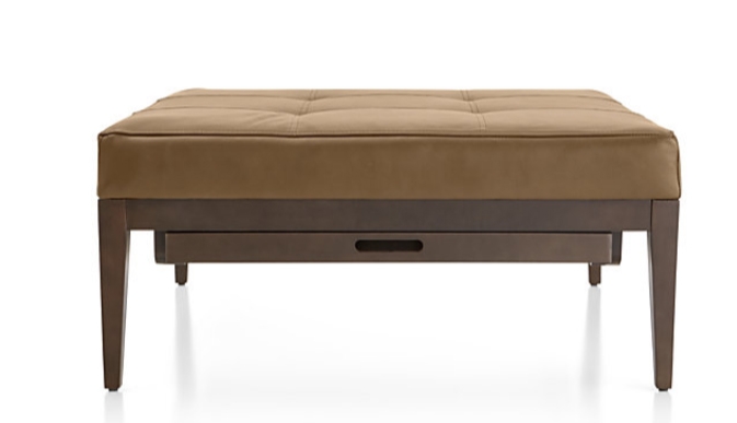 Nash Leather Tufted Square Ottoman with Tray,Logan, Whiskey - Image 0