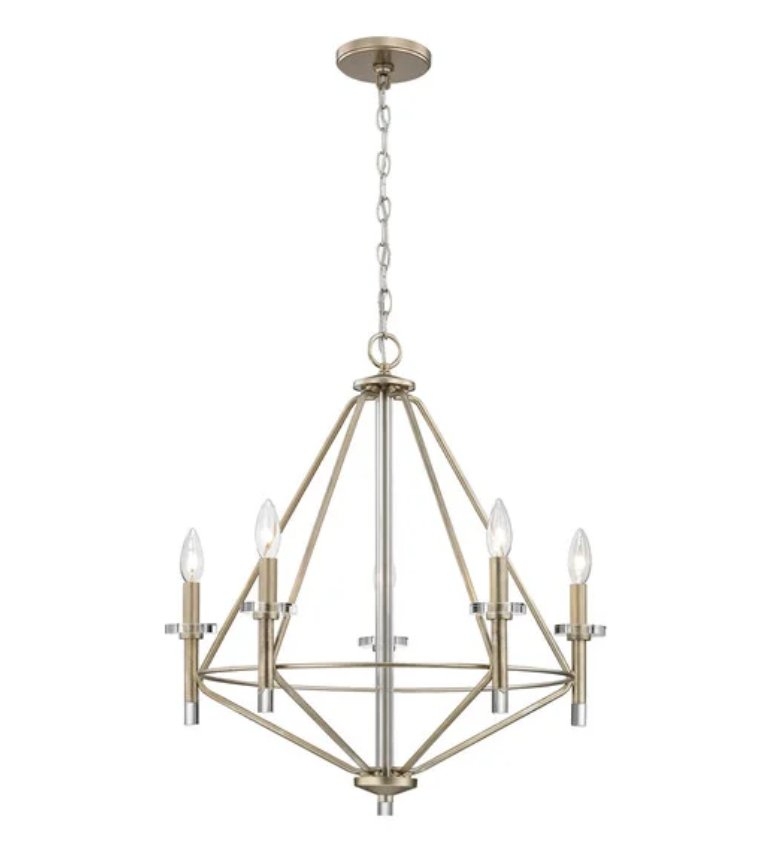 LACOMBE 5-LIGHT CHANDELIER IN AGED SILVER WITH CLEAR GLASS ACCENTS - Image 0