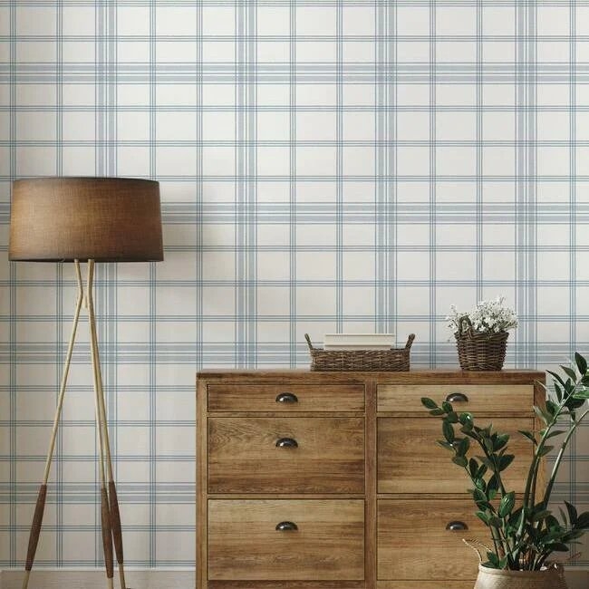 Charter Plaid Wallpaper - Chambray (Double Roll) - Image 1