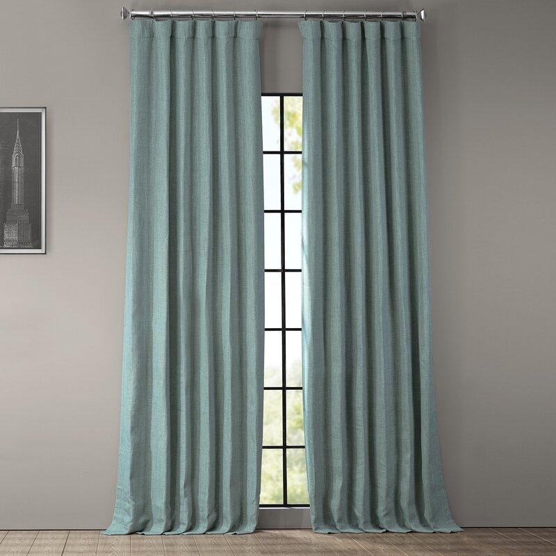 Clem Faux Linen Blackout Rod Pocket Single Curtain Panel - Sea Thistle - Image 0